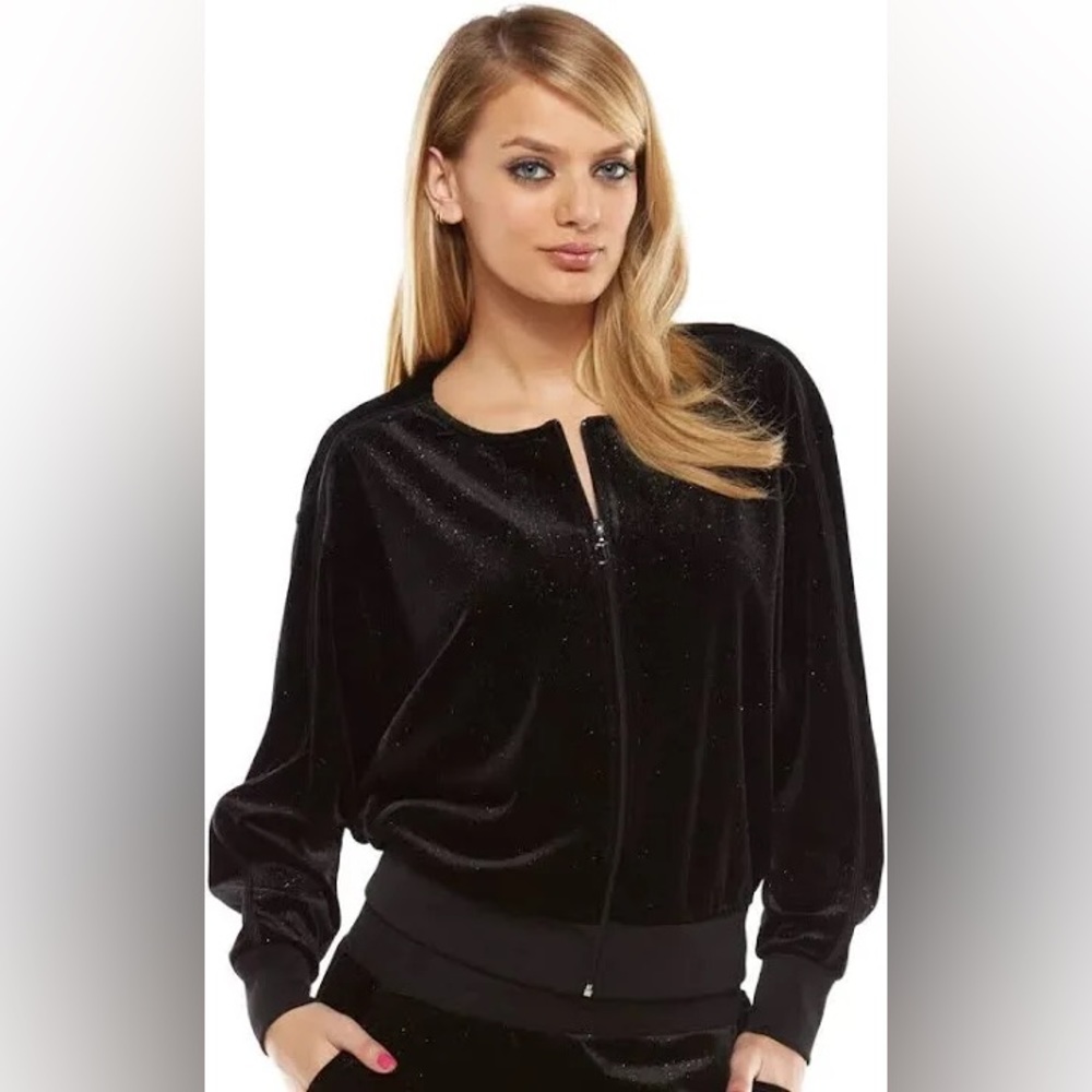 Juicy Couture Shimmery Glitter Velour Track Jacket Black